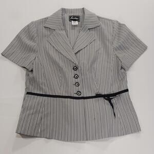 Vintage 80s Sweet Suit RN#61648 Women's White/Gray Short Sleeve Blouse Size 10